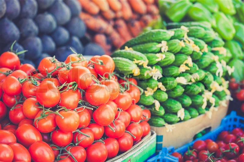 Farmers market. vegetable Market. Different raw vegetables background.Healthy eating, stock photo
