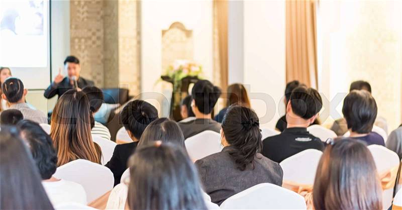 Business concept : asia people listen in business seminar presentation hall of hotel room ,selective focus. , stock photo