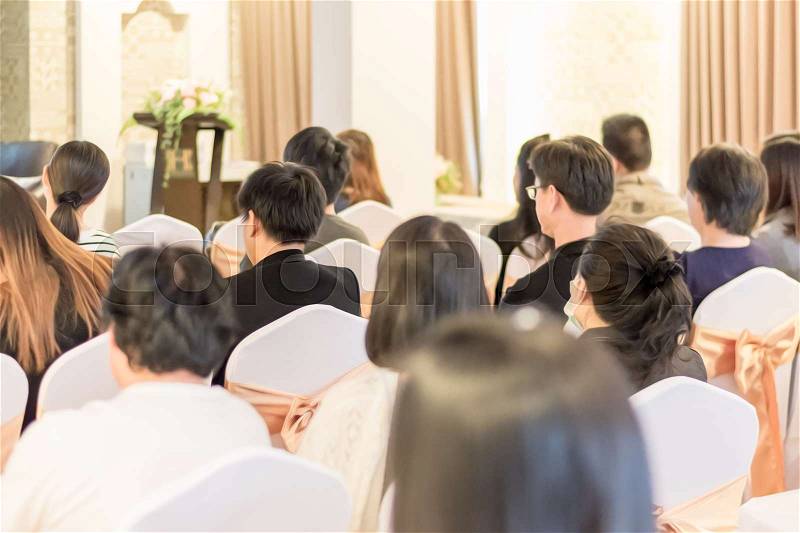 Business concept : asia people listen in business seminar presentation hall of hotel room with oil paint filter,selective focus. , stock photo