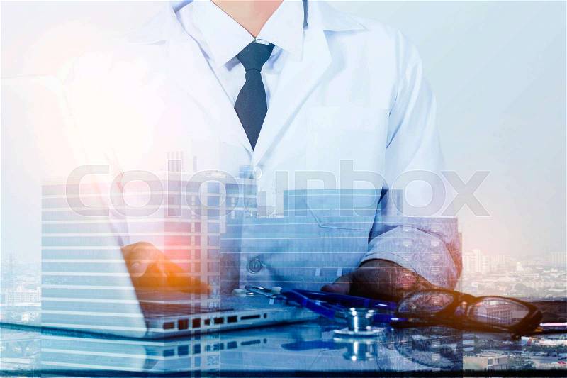 Doctor and technology in the social communication, stock photo
