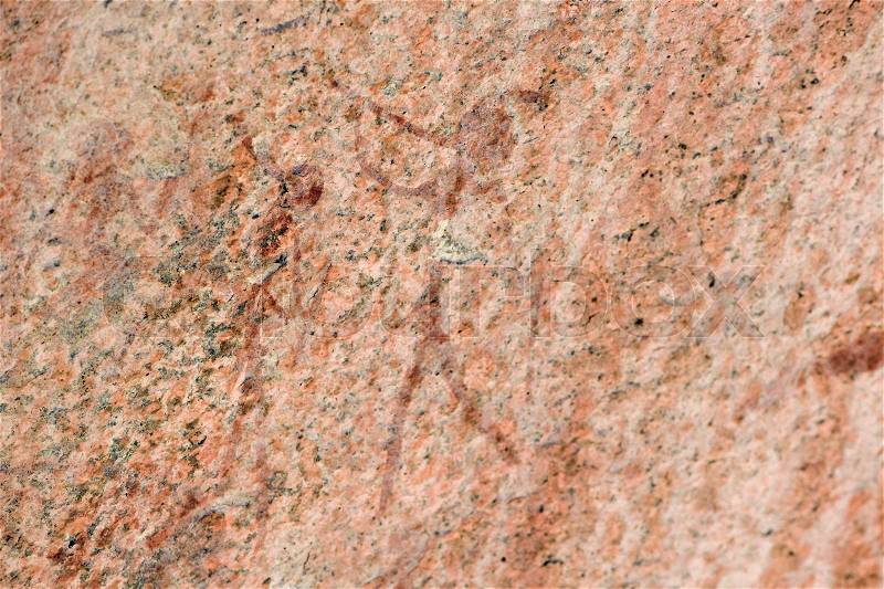 Indigenous rock painting detail seen in Namibia, Africa, stock photo