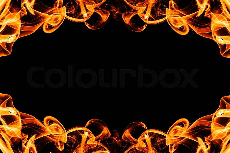 Abstract frame from movement of fire smoke on black background for graphic design with copy space, stock photo