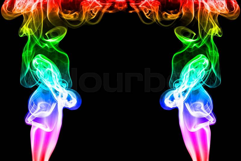 Rainbow smoke on black background with copy space, Abstract rainbow smoke in studio background with copy space for creative design, stock photo