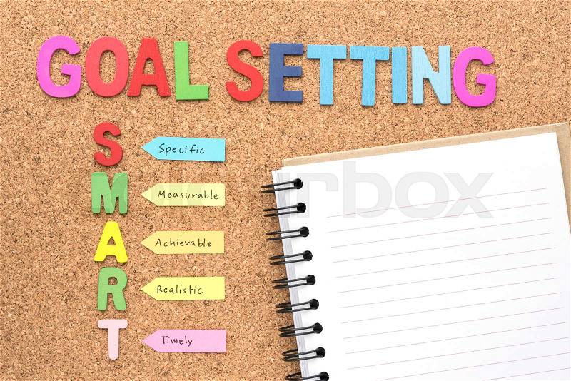 Words goal setting and smart with notebook, smart goal and success concept for personal and business, stock photo