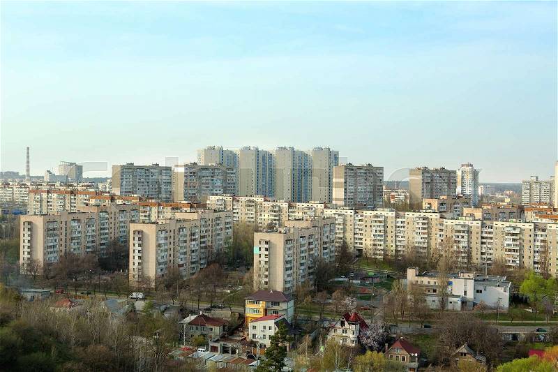 Bird view over city of kiev, Ukraine. view to city from the roof, stock photo
