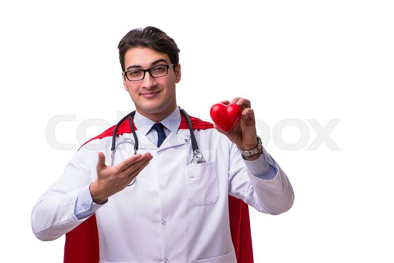 Super hero doctor isolated on white, stock photo