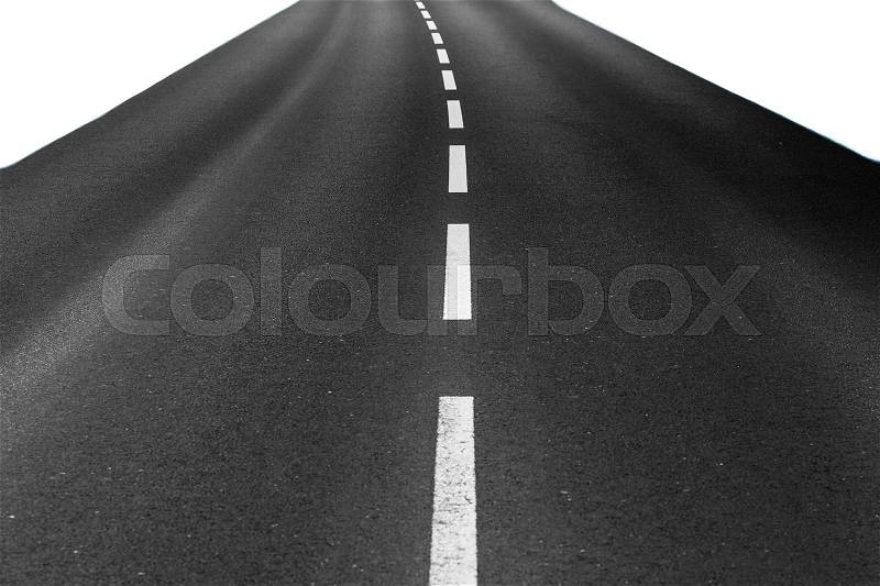 Black asphalt road isolated on white background, stock photo
