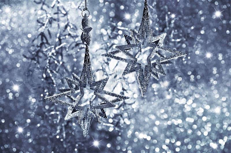 Shiny silver stars on dark background. christmas decoration. card concept, stock photo