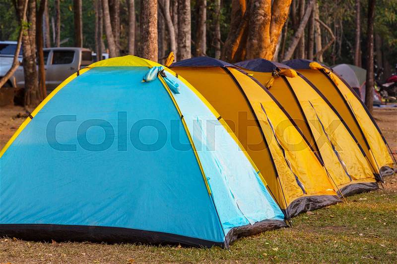 Tent in Camping. Recreation site, stock photo