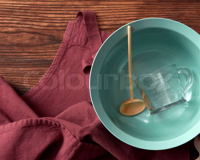 Kitchen devices and apron, stock photo