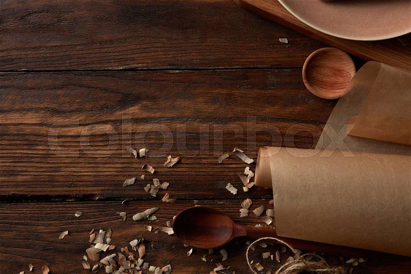 Kitchen devices on wooden table, stock photo
