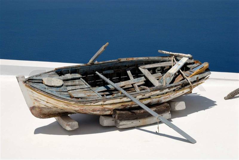 Old fishing boat in Santorini, Greece, stock photo