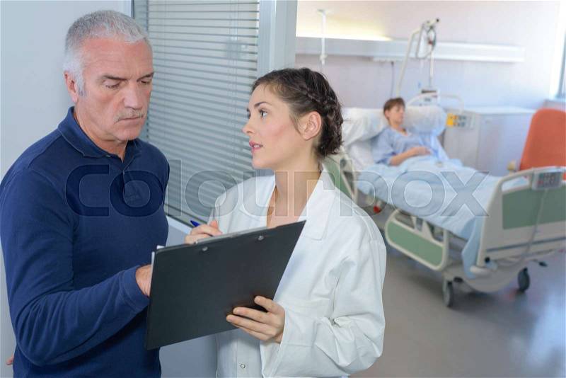 Asking for the signature, stock photo