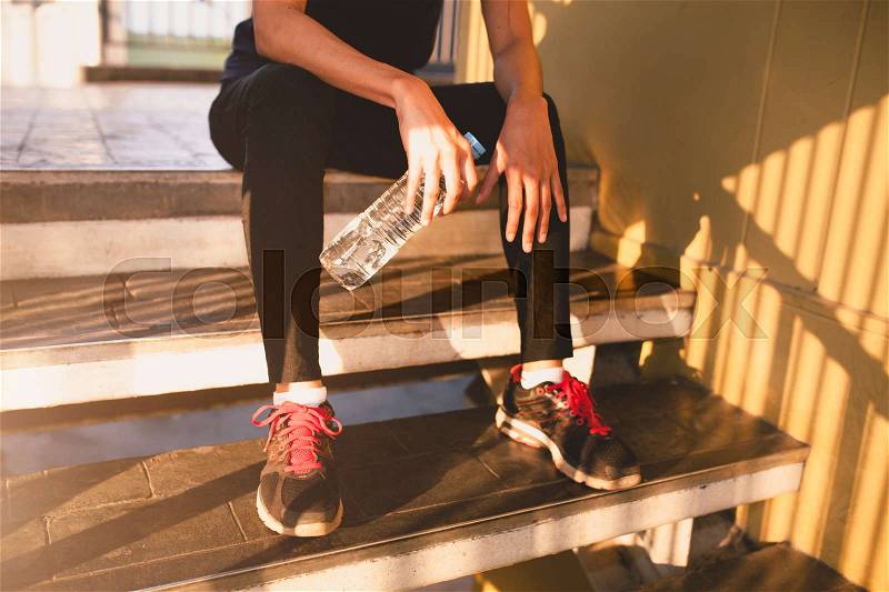 Sports women relax time and drinking water, stock photo