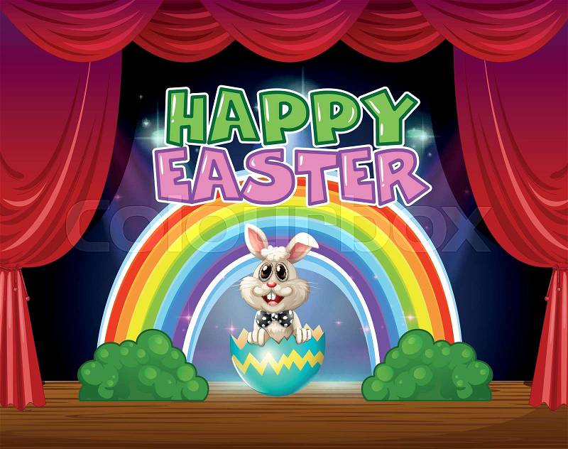 Happy Easter card with bunny in egg illustration, vector