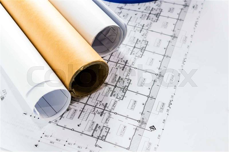 Engineering diagram blueprint paper drafting project sketch architectural,selective focus. , stock photo
