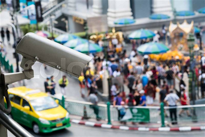 CCTV Camera surveillance on the big city, stock photo