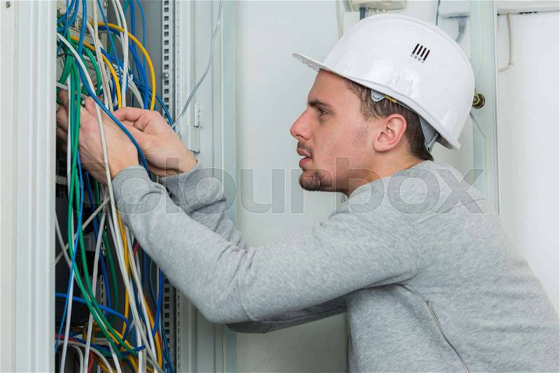Electrician wiring, stock photo