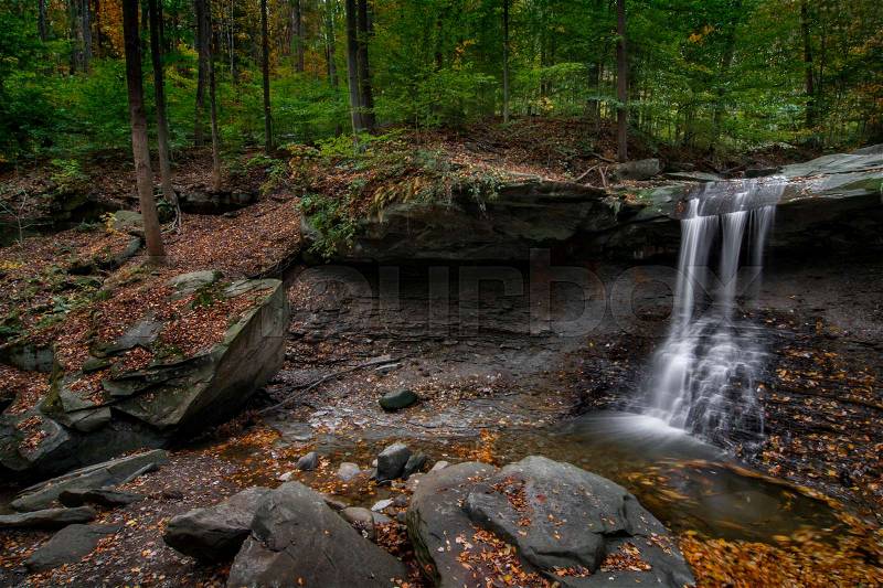 Beautiful autumn scene at Blue Hen Falls in the Cuyahoga Valley National Park near Cleveland Ohio. , stock photo
