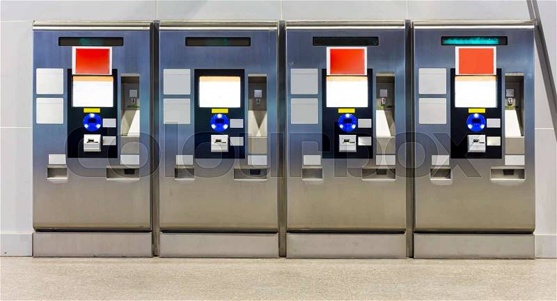 The automatic ticket vendor machines stand alone at train station, stock photo