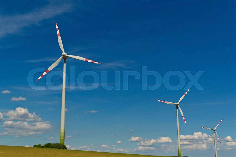 Wind turbine of a wind power plant. generation of alternative and sustainable energy for electricity generation, stock photo