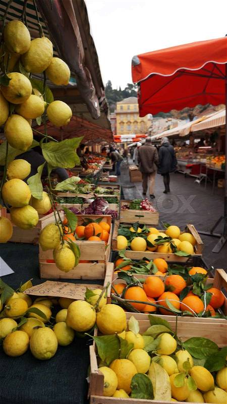 NICE, FRANCE- 16 FEB, 2017: Colorful fresh vegetables market in France, stock photo