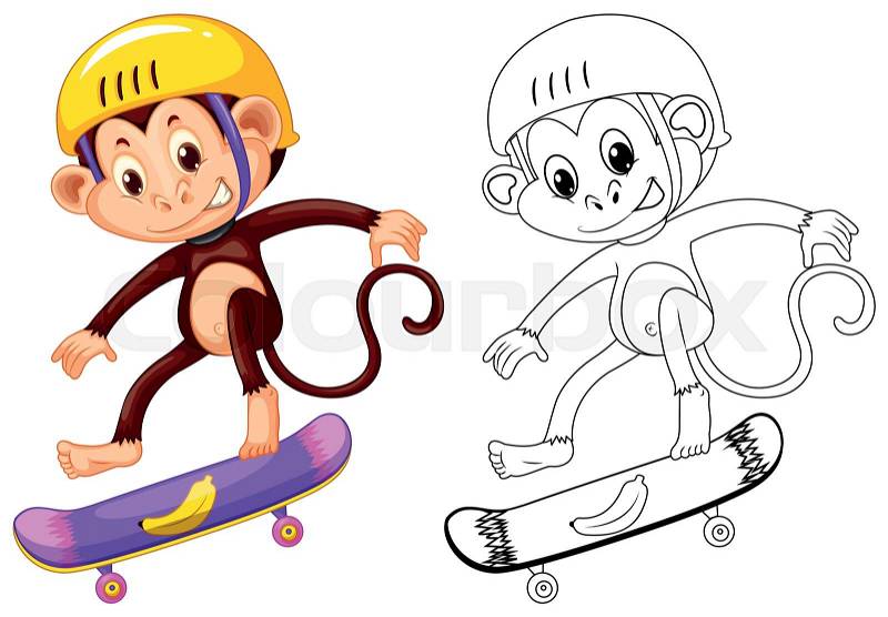 Animal outline for monkey on skateboard illustration, vector