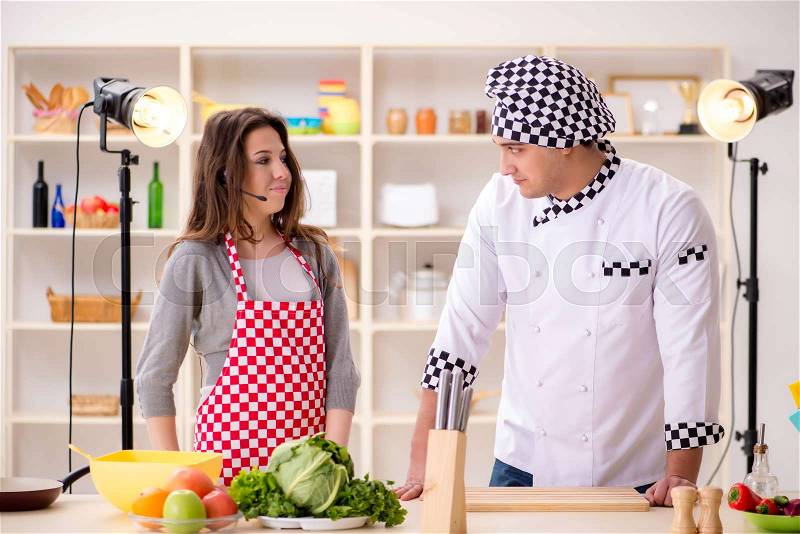 Food cooking tv show in the studio, stock photo