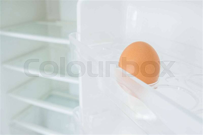 One egg in a fridge door, Shortage, stock photo