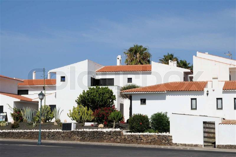 Vacation homes on Canary Island Fuerteventura, Spain, stock photo
