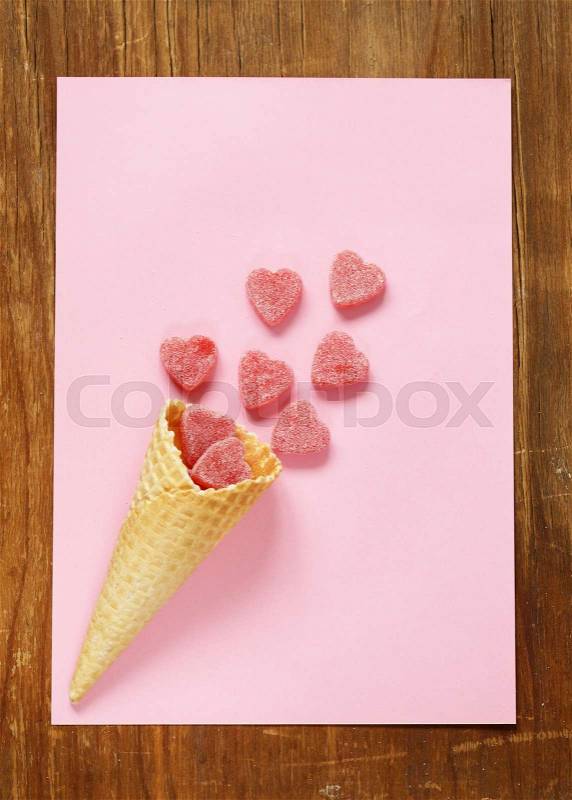 Waffle cone with jelly sweets - funny food, stock photo