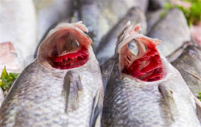 Fresh Fish Section On Retail Supermarket, stock photo
