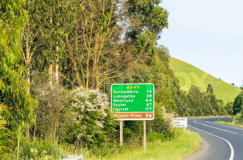 Street signs in Wilsons Promontory, Australia, stock photo