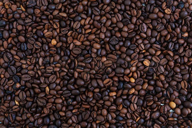 Mixture of different kinds of coffee beans. Coffee background, stock photo