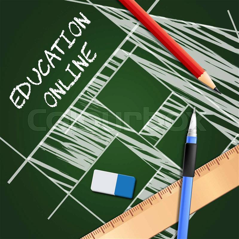Education Online Equipment Meaning Internet Learning 3d Illustration, stock photo