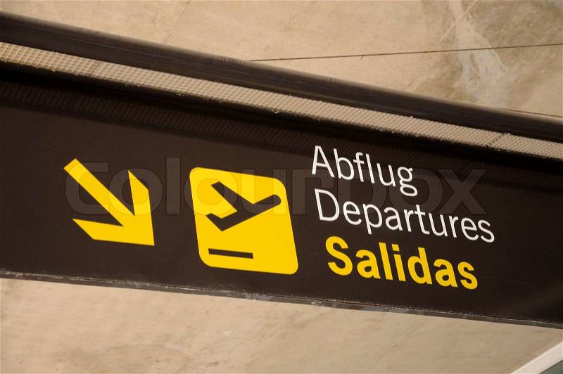 Departures sign at the airport, stock photo
