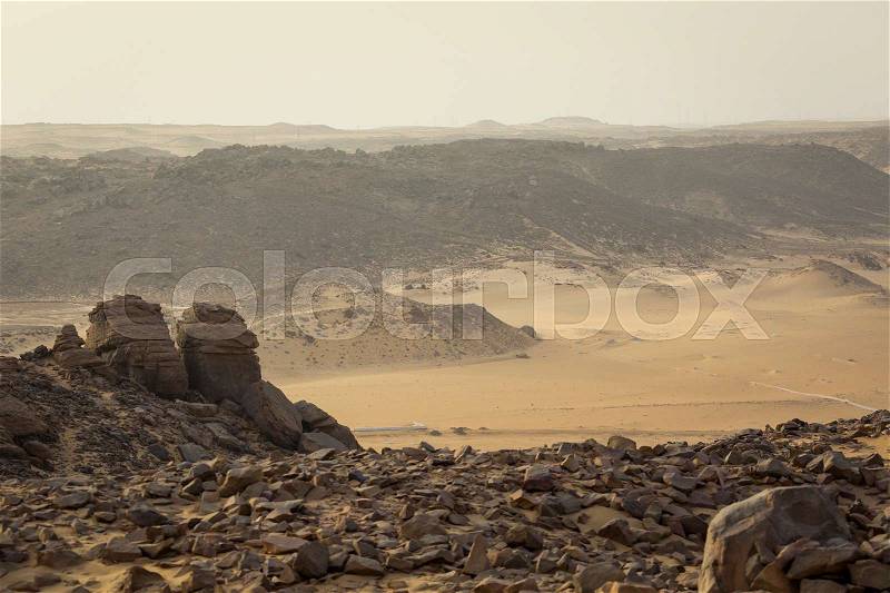 Sand dune landscape near Aswan, Egypt, stock photo