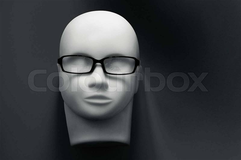 Mannequin head with black eyeglasses on background. concept of vision eye, stock photo