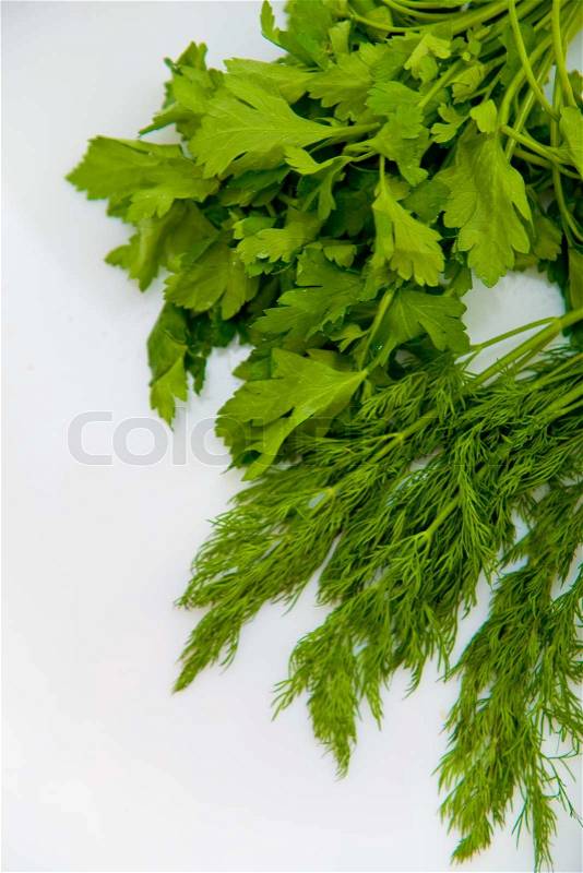 Bunch of fresh green fennel and parsley, stock photo