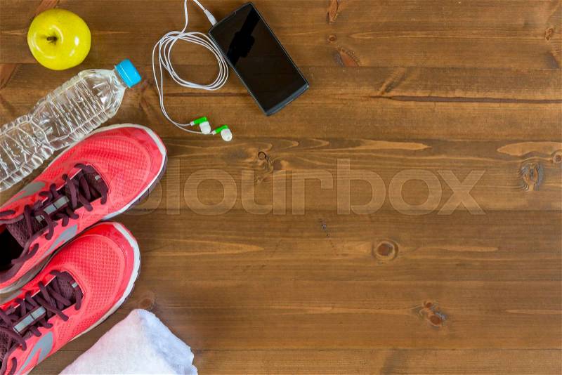 Prepared facilities for sports on the wooden floor and the space on the right, stock photo