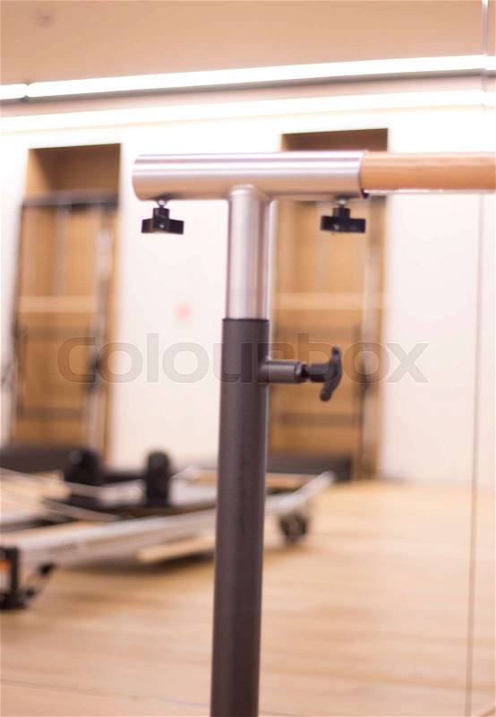 Yoga, dance and pilates studio gym bar training equipment for exercise, rehabilitation, physical therapy and stretching, stock photo