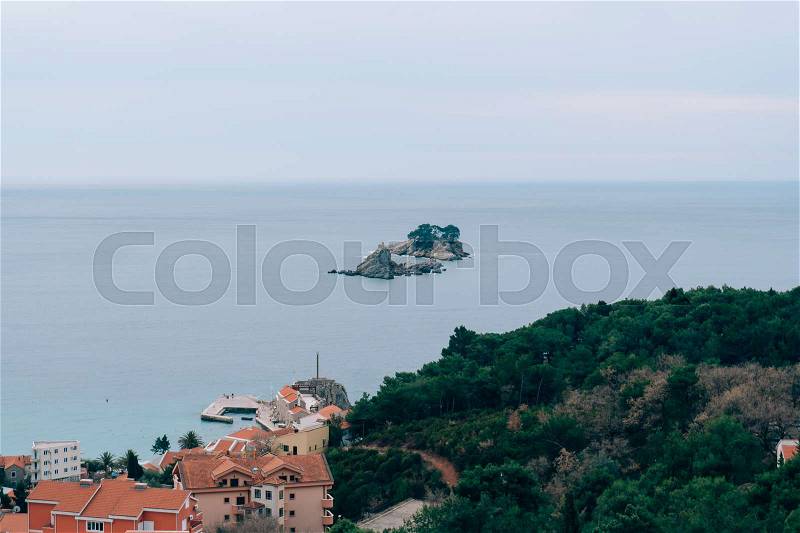 The city of Petrovac in Montenegro, the Adriatic Sea, the Balkans, stock photo