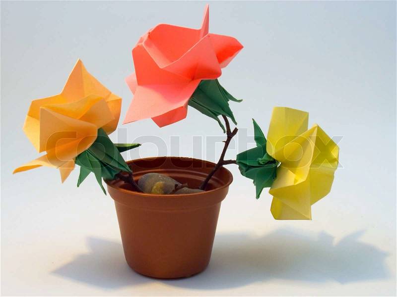 Composition of origami flower figures, stock photo