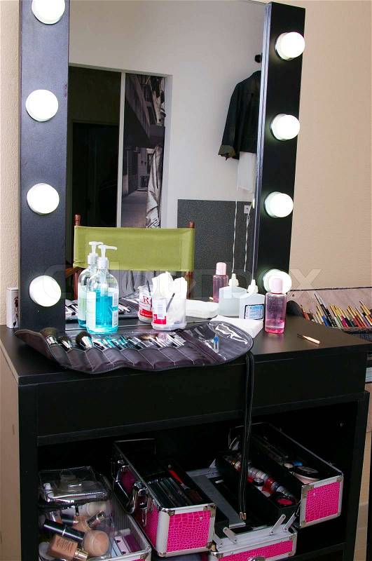 Workplace of a make-up artist in beauty salon, stock photo