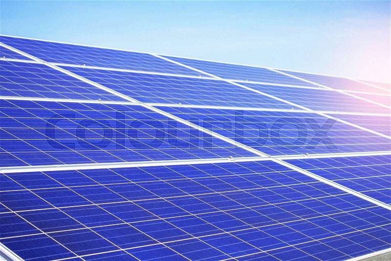 The surface of solar panels with blue sky, stock photo
