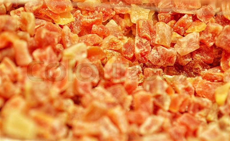 Square shape jelly candy flavor fruit, candy dessert colorful on sugar, stock photo