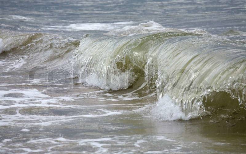 Sea surf great wave break on coastline, stock photo