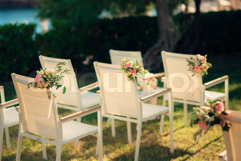 Chairs for wedding ceremony. Wedding in Montenegro, stock photo
