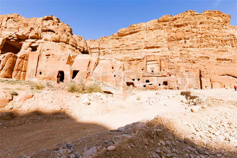 Views of the Lost City of Petra in the Jordanian desert, stock photo