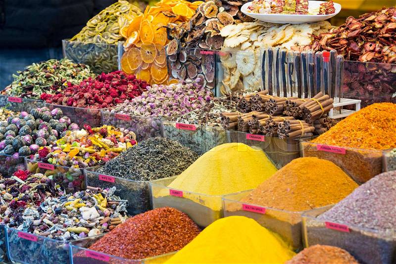 Sweets and spices on the Egyptian bazaar in Istanbul, stock photo